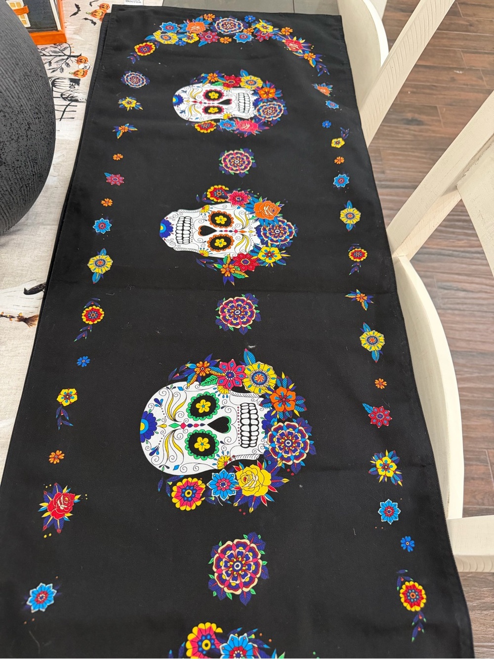 Day of the Dead Table Runner with Colorful Floral Design